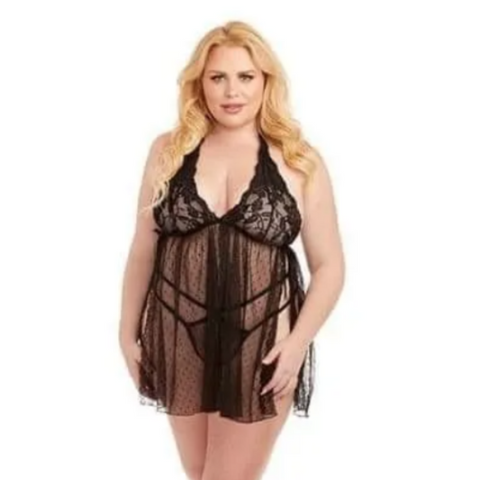 Sheer Halter Babydoll & Panty Set